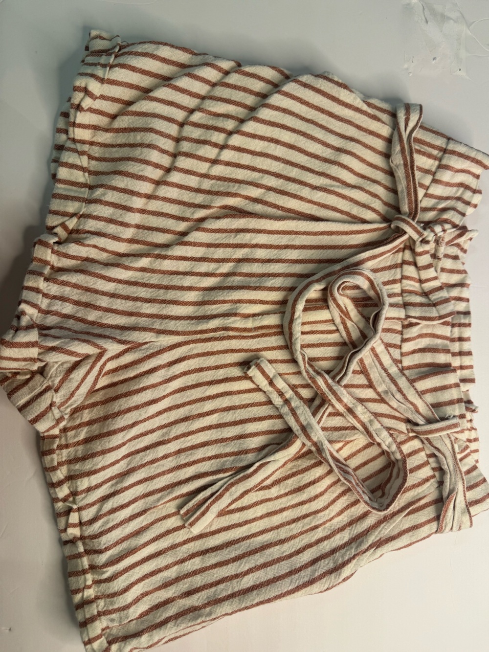 Forever 21 Cream and Rust Striped Paperbag Waist Shorts